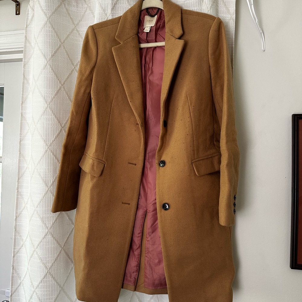 J. Crew Camel Wool Blend Coat with Pink Lining